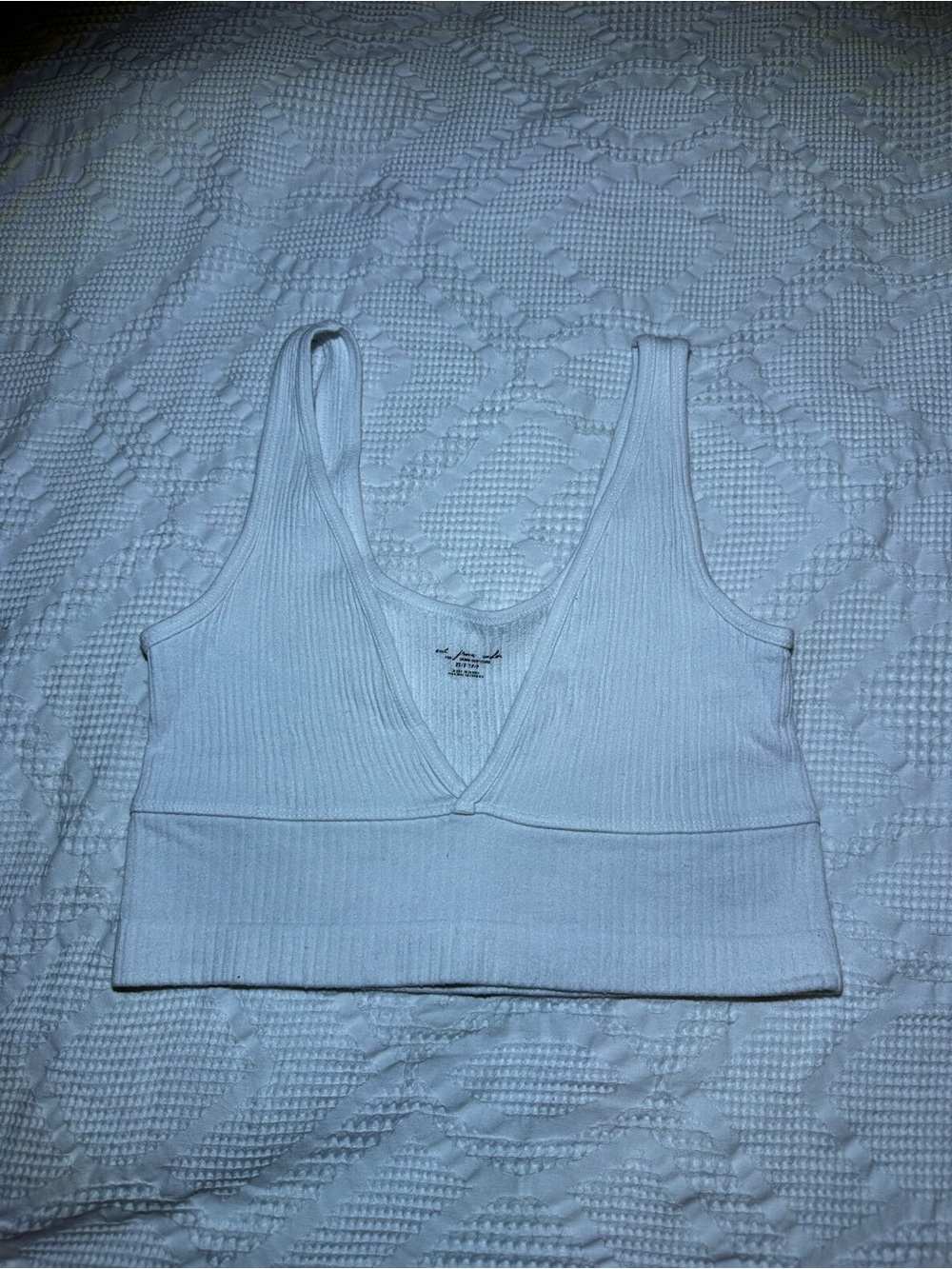 Urban outfitters out from under white V-neck ribbed crisscross tank top